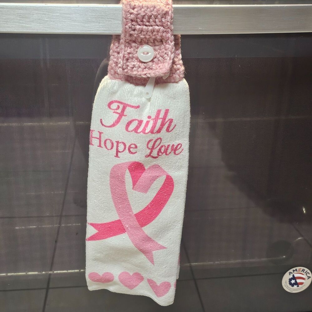 Crochet Topper Towel Handmade Faith Hope Love kitchen hand towel unique NEW